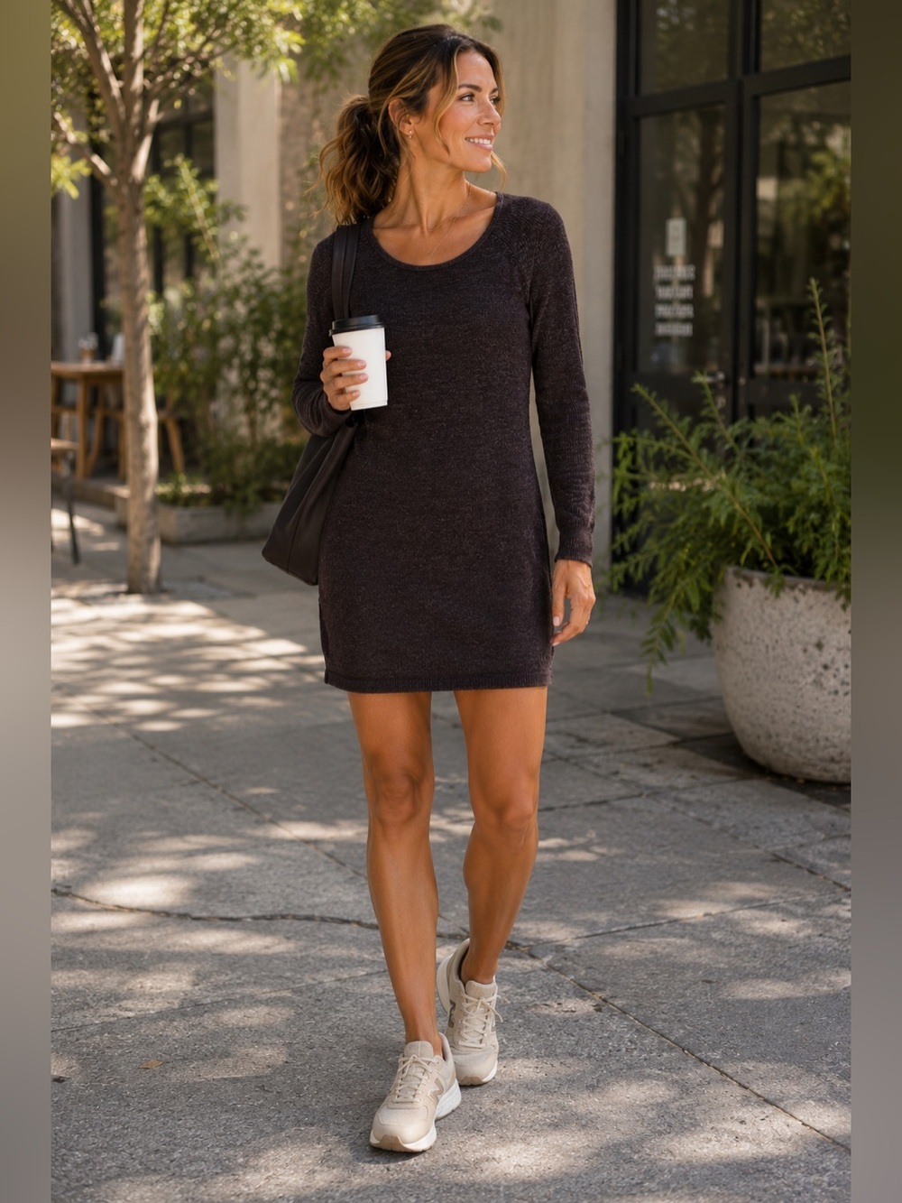 ATHLETA Merino Wool Solitude Sweater Dress Long Sleeve Scoop Neck Semi-Fitted